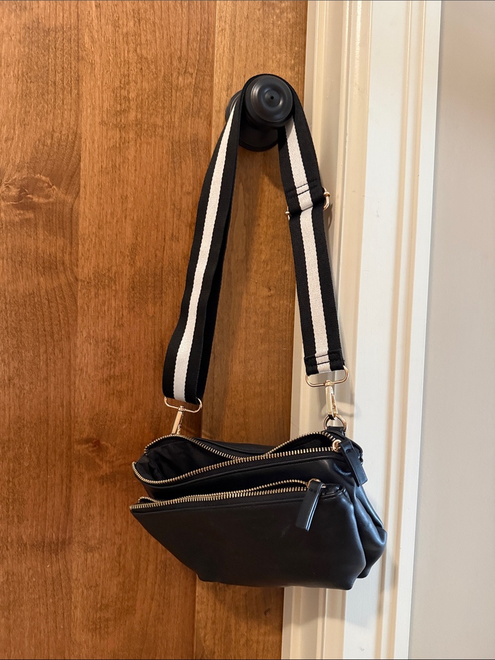 Black Anthropologie Crossbody belt Bag with Striped Adjustable Strap